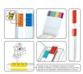 LEGO® 2.0 Stationery 12 Pack Colored Marker with 2x4 Building Bricks 51644